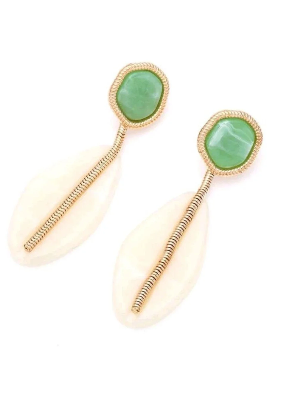 NEW! ZARA Gold Drop Earrings with Mint Green Stone and White Shell Accent